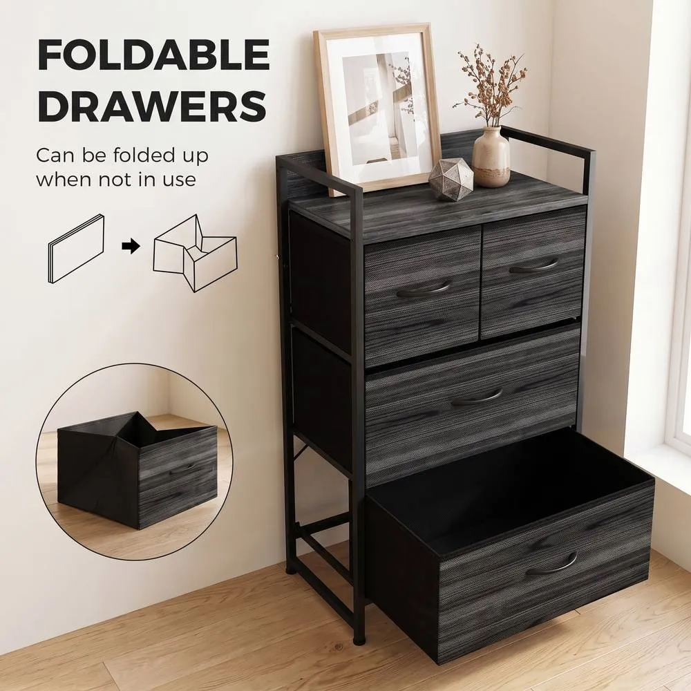 HOMCOM Bedroom Chest of Drawers Drawer Dresser with Shelf Black Wood Effect 6