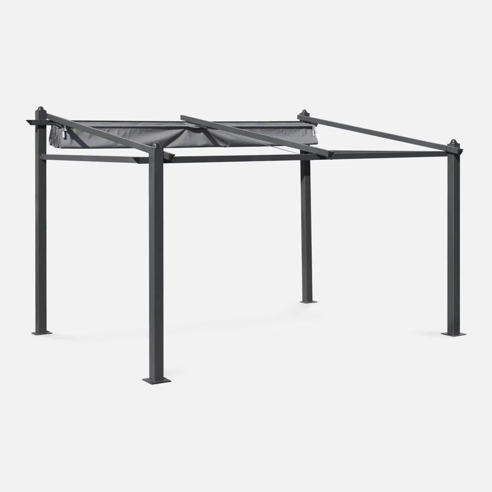 sweeek 3x4m Outdoor Retractable Aluminium Pergola With Canopy in Grey 2