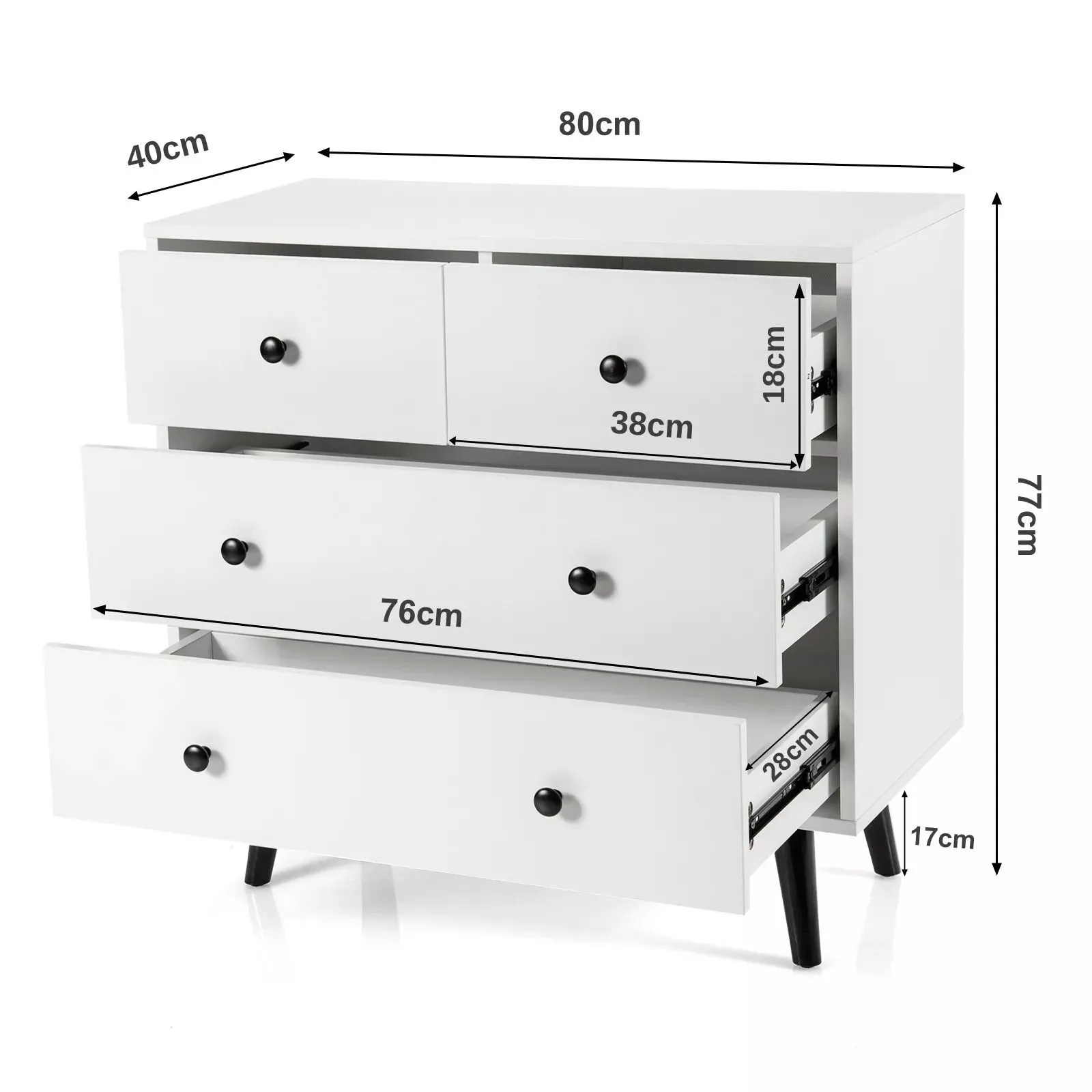 Costway 4-Drawer Dresser Modern Storage Chest Cabinet Wooden Drawer Organizer in White 2