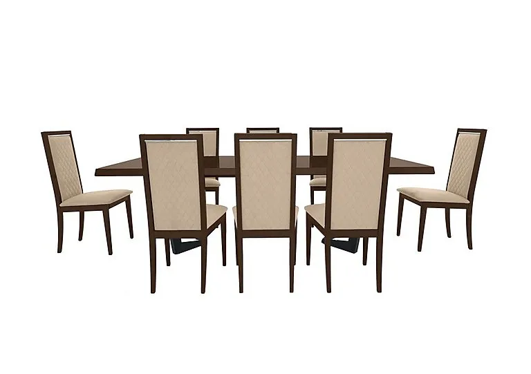 Palazzo 200cm Extending Dining Table in Dark Walnut with 8 Rombi Chairs - Aquos Cream