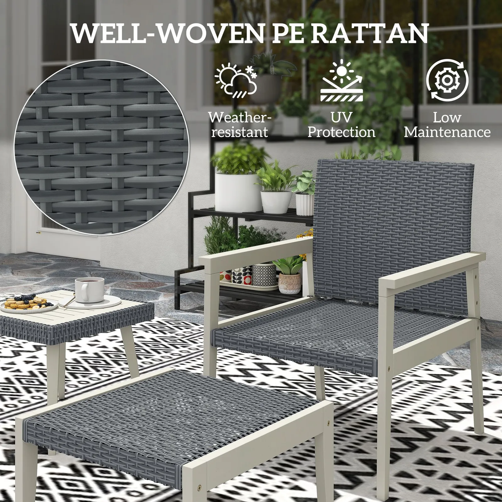 OUTSUNNY 5-Pieces Rattan Patio set with Acacia Wood Top Coffee Table in Grey 4