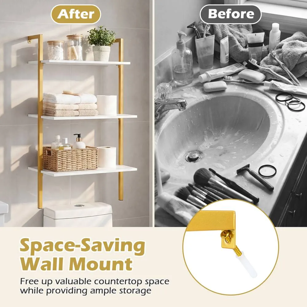 Costway 3-Tier Industrial Wall Mounted Bookshelf Wooden Floating Shelving Unit in White 6