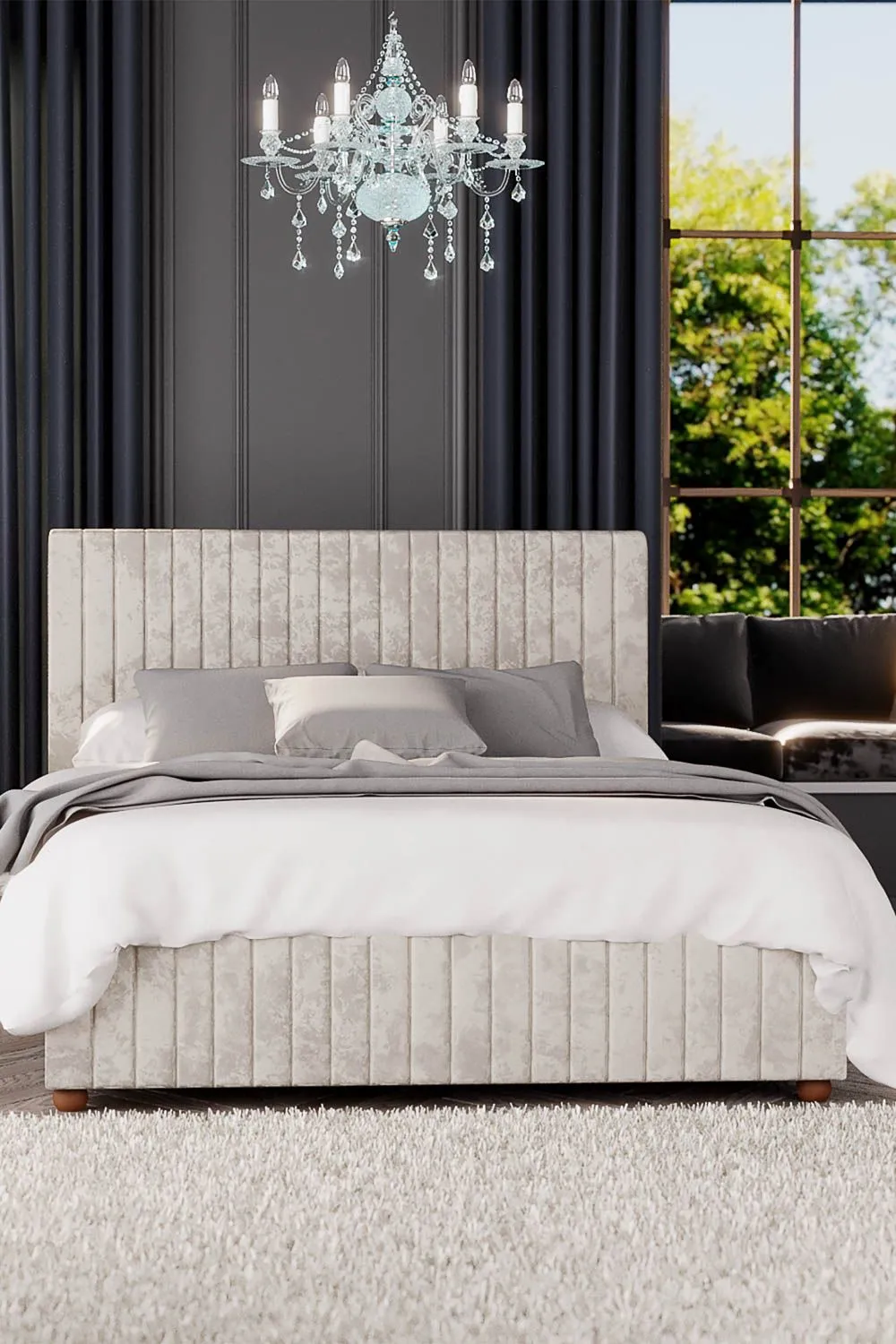 Laurence Llewelyn-Bowen Estella Ottoman Storage Bed in Mirazzi Velvet Fabric, Custom Made in Ivory 2