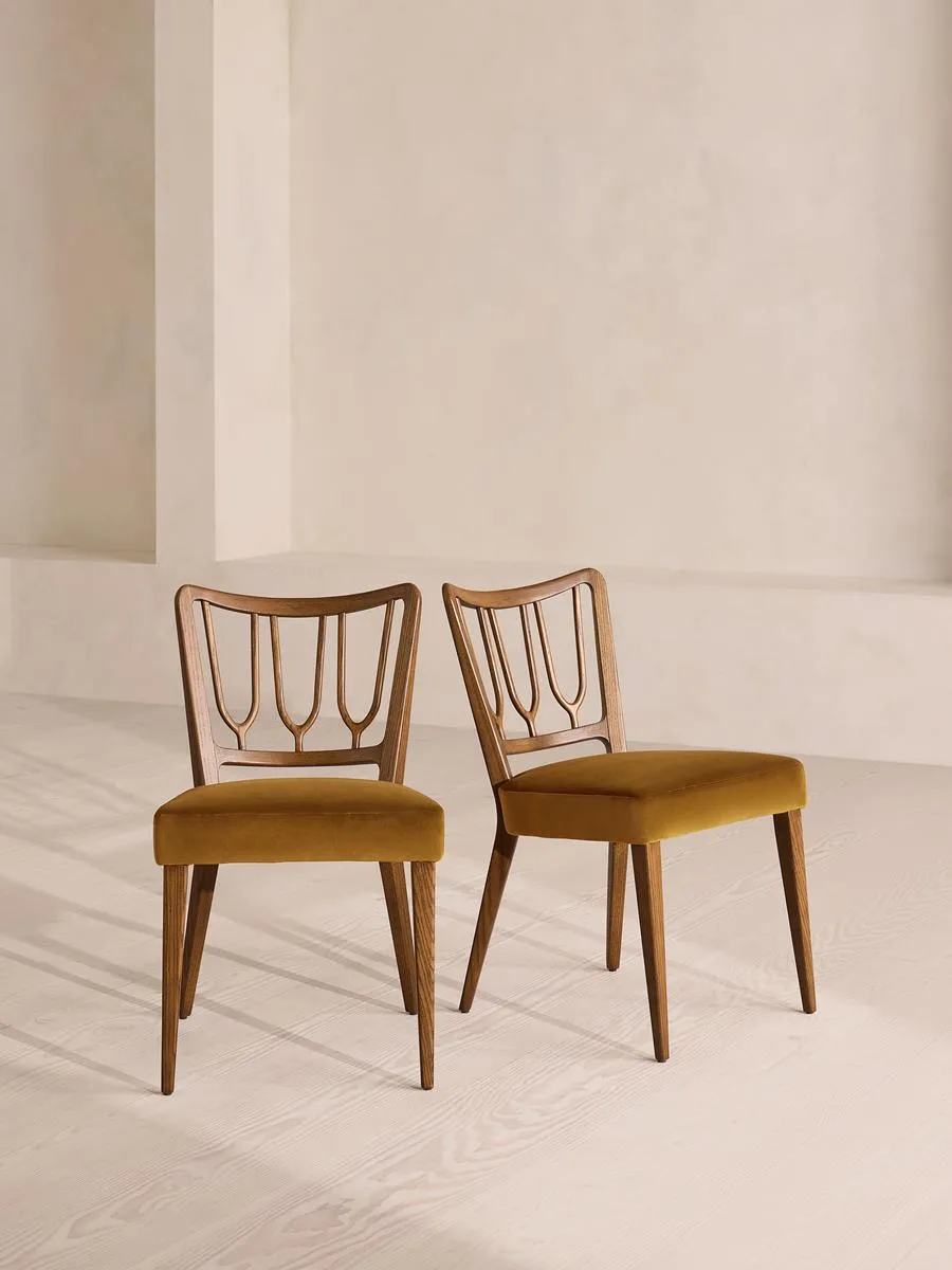 Pair of Leonie Armless Dining Chairs, Velvet, Mustard