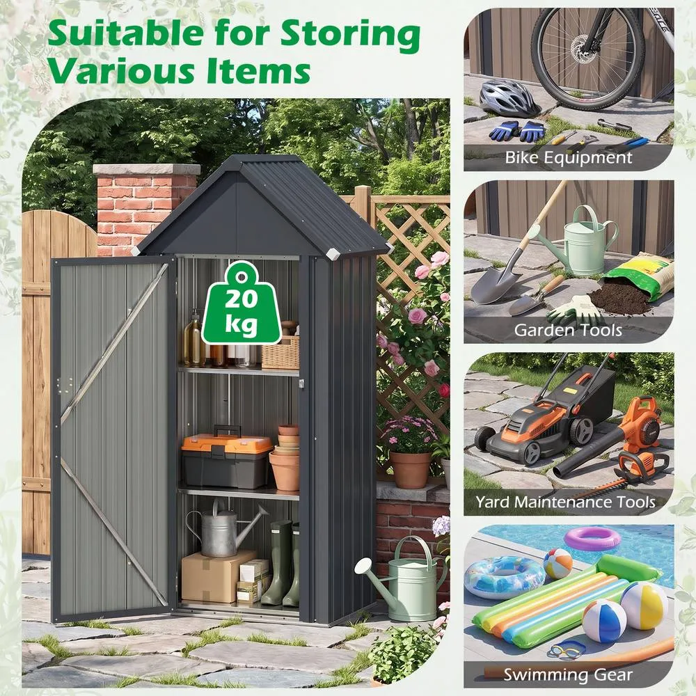 Costway Outdoor Storage Shed with Sloped Resistant Roof Lockable Door in Grey 3