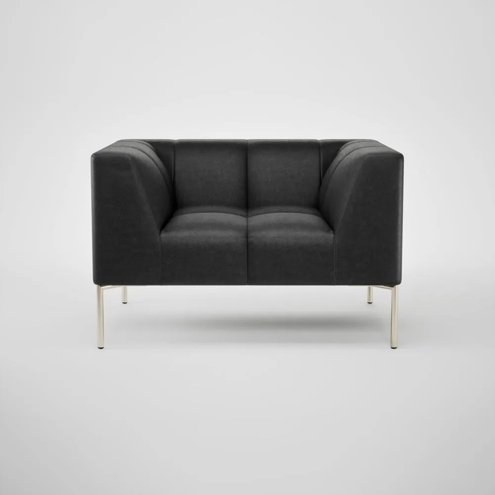 Heal's Quadro Armchair Linea Leather Black 622 Stainless Steel Feet 1