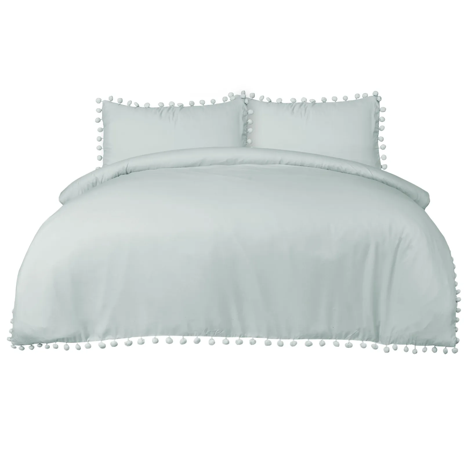 Smart Living Luxury Super Soft Pom Pom Duvet Cover & Pillowcases in Duck Egg Blue 2