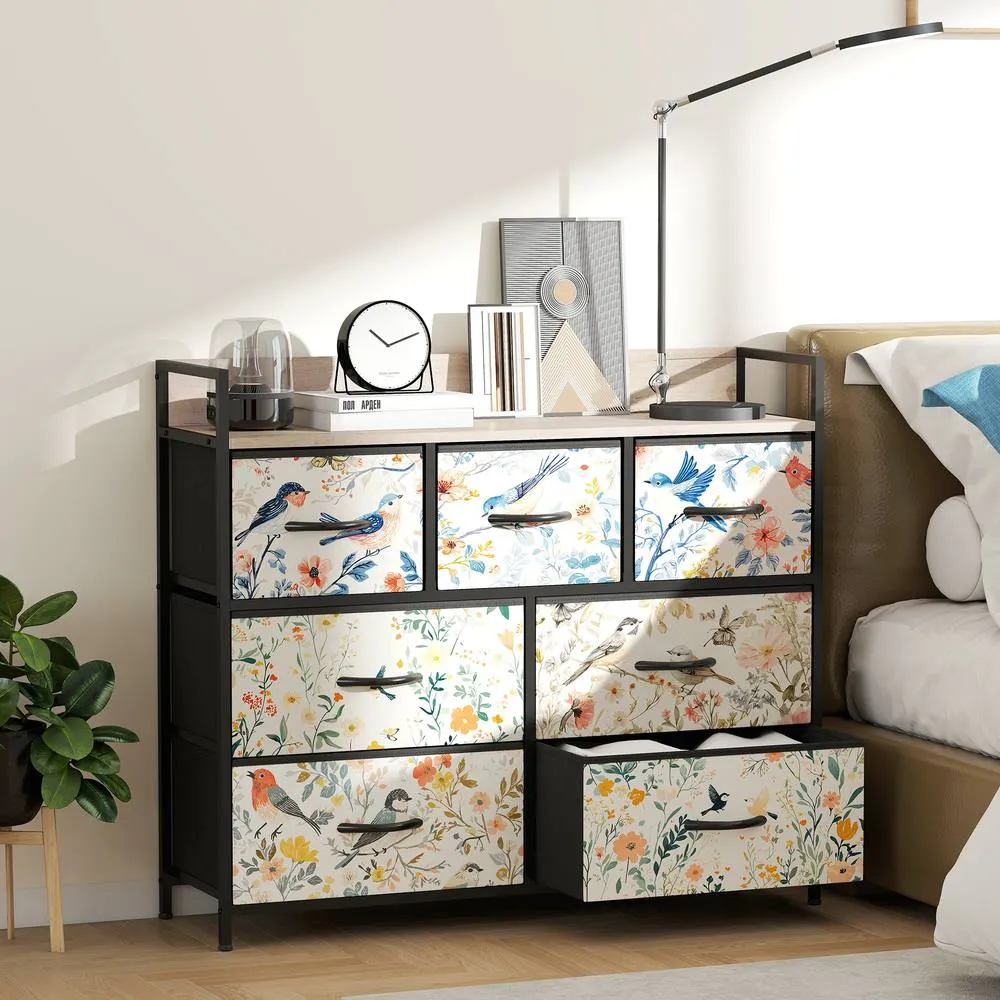HOMCOM Chest of Drawers, Fabric Dresser with Open Shelf