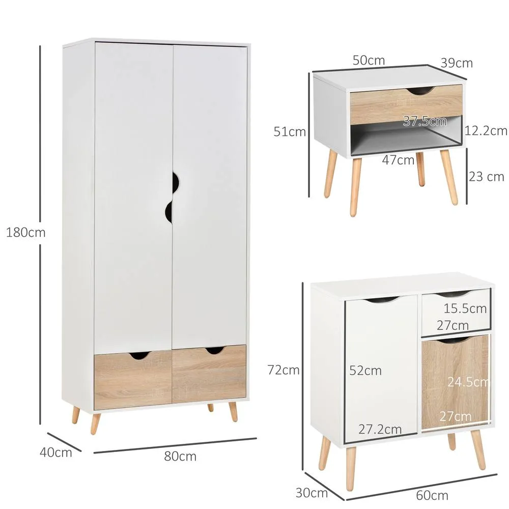 HOMCOM Wardrobe with Hanging Rail Bedside Tables Floor Cabinet with Storage in Natural 3