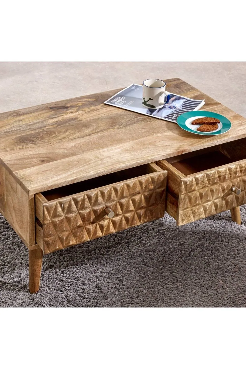 IH Design Cliddesden Light Mango Wood Coffee Table 2 Drawers in Natural 5