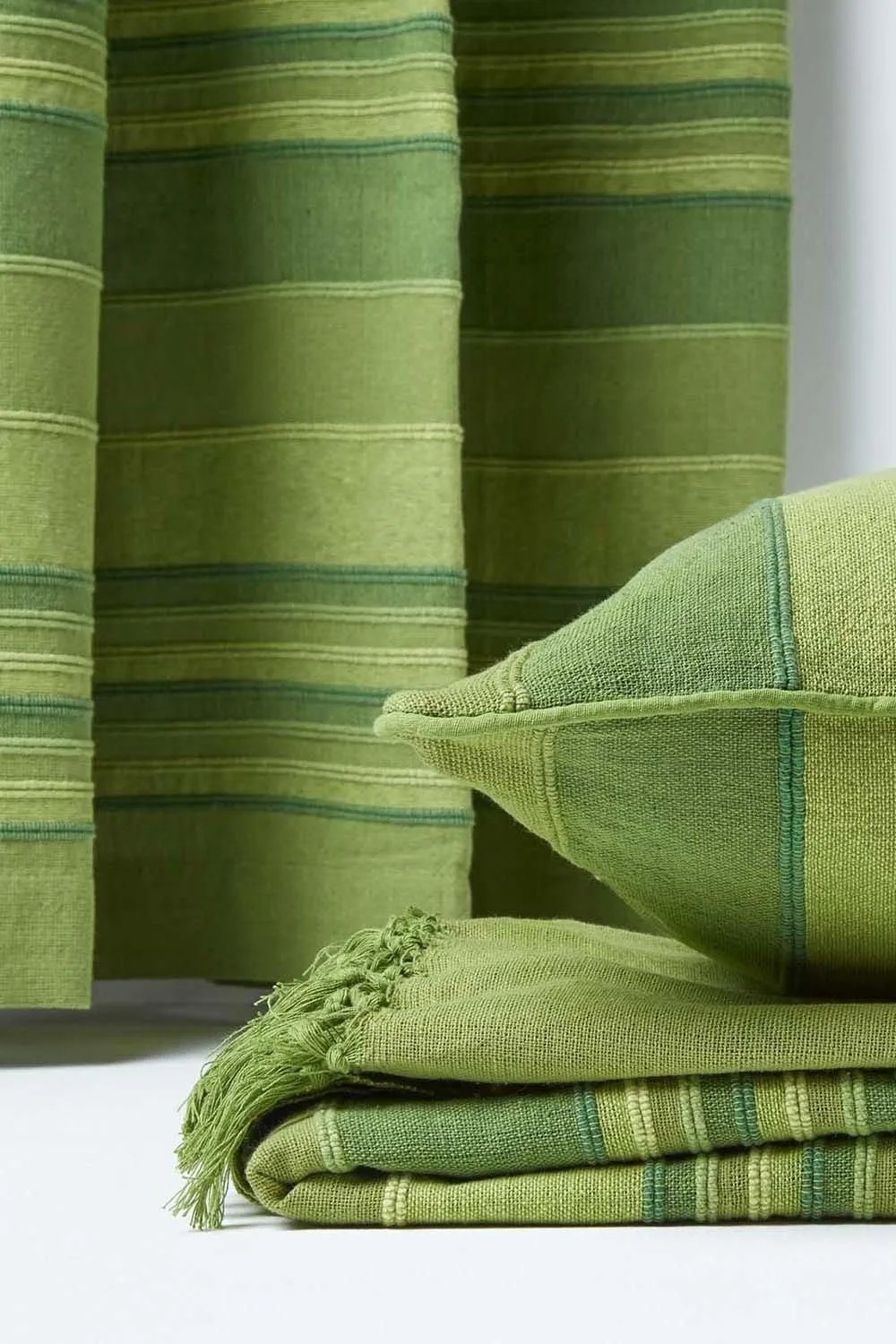 Homescapes Cotton Striped Morocco Cushion Cover in Green 5