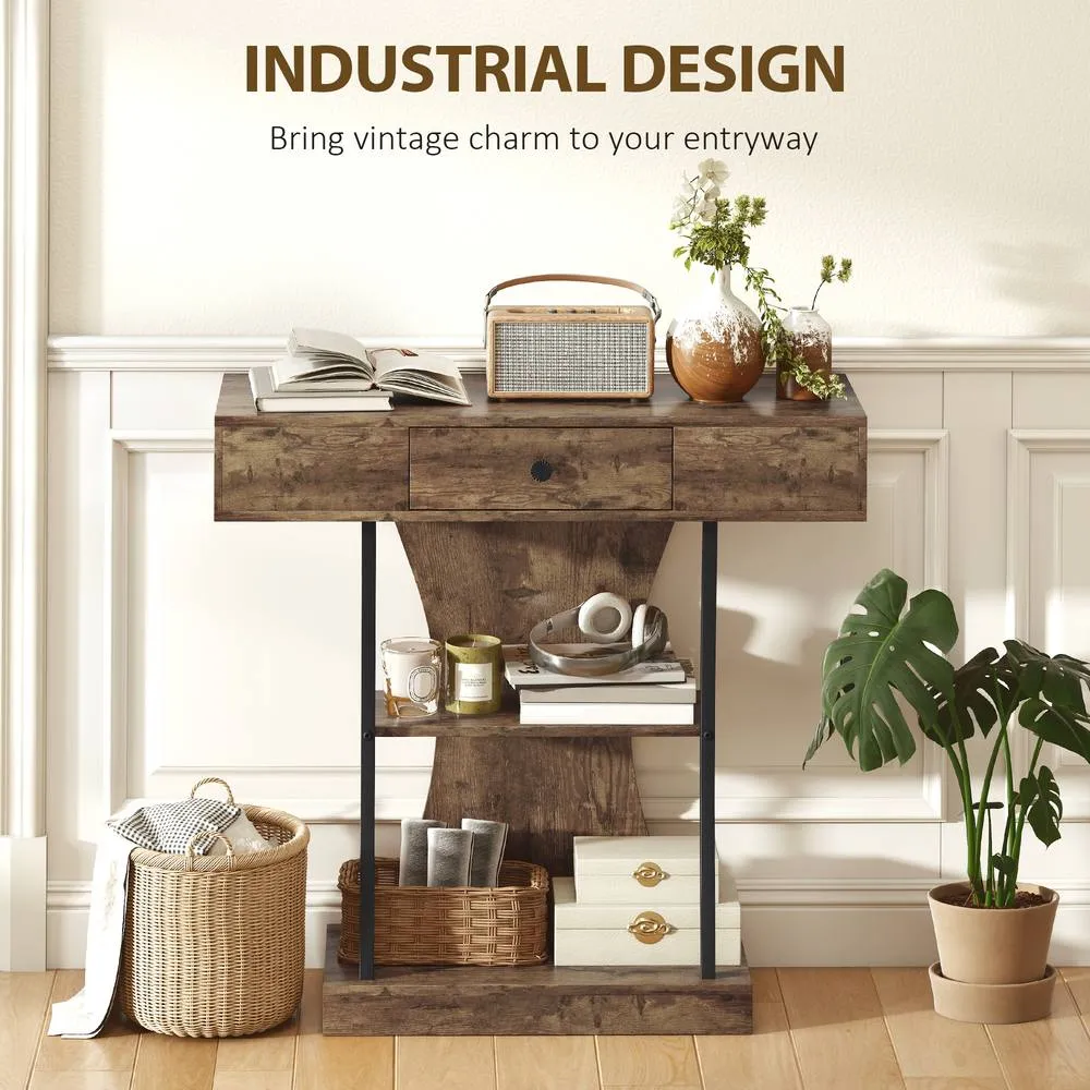 HOMCOM Console Table Hallway Table with Storage Shelves, Rustic Brown 4