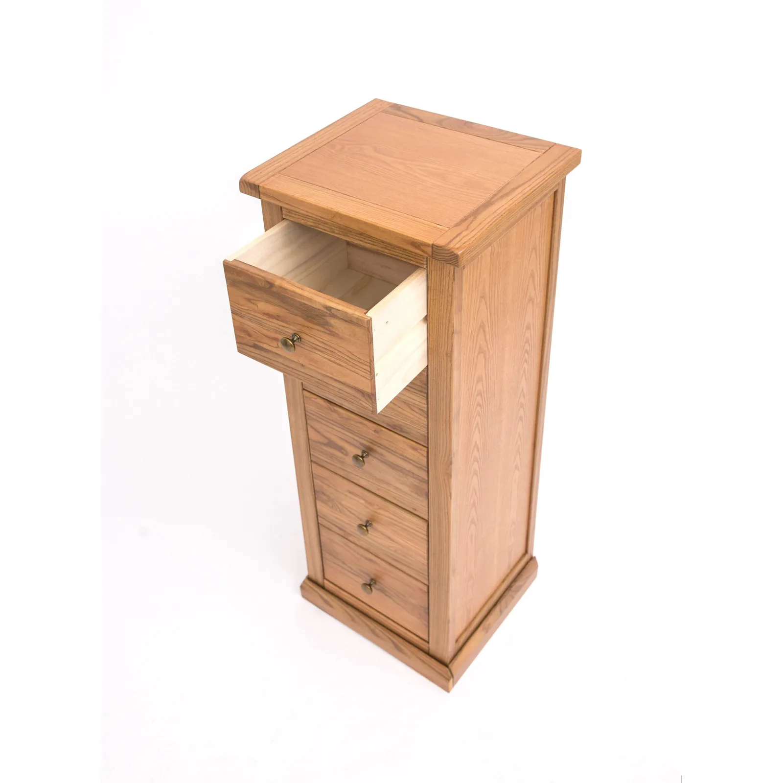 Cabinet Bits Salerno 5 Drawer Narrow Chest of Drawers Brass Knob in Natural 4