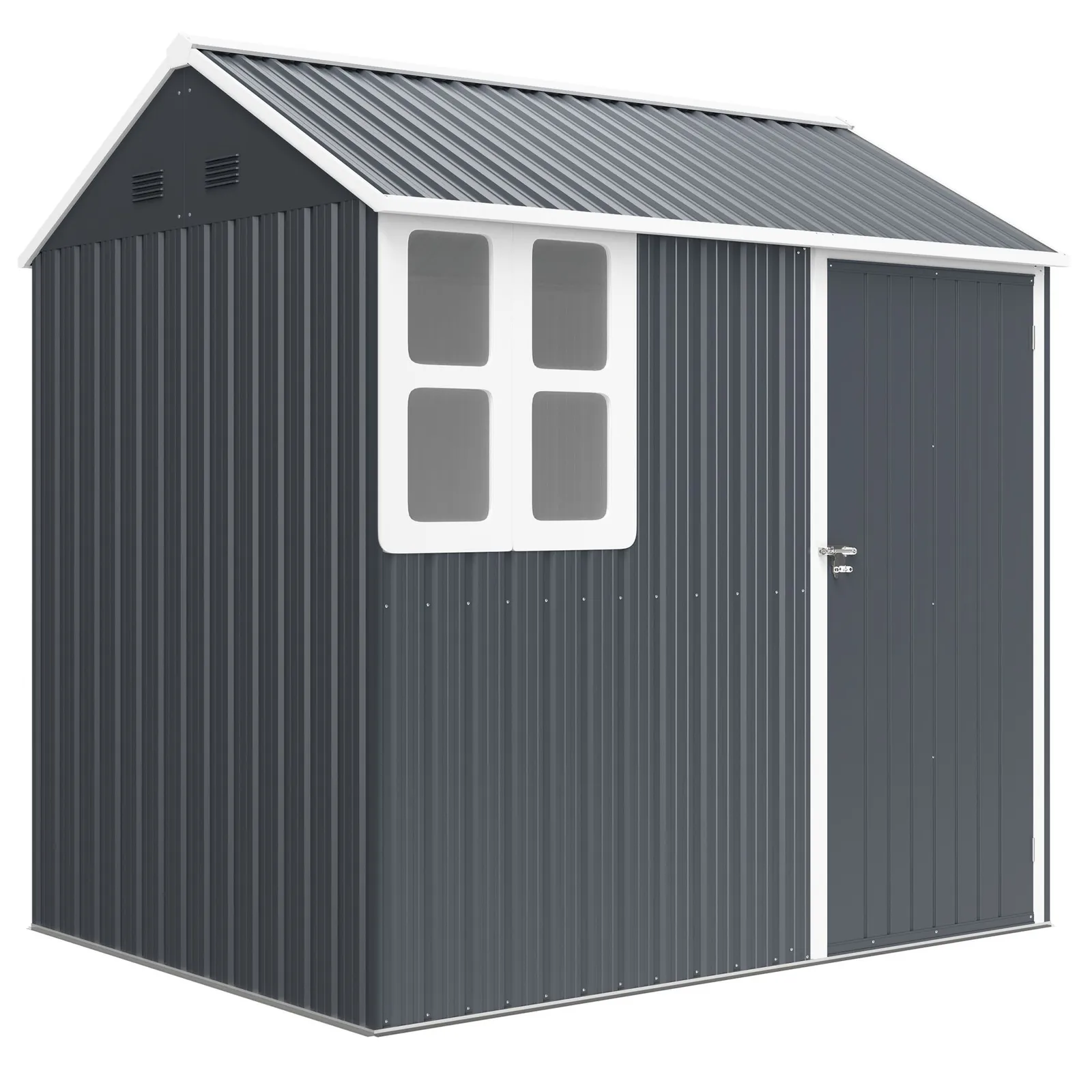 OUTSUNNY 7 x 6 ft Metal Garden Shed Outdoor Storage Shed with Doors Window Sloped Roof, Dark Grey 2