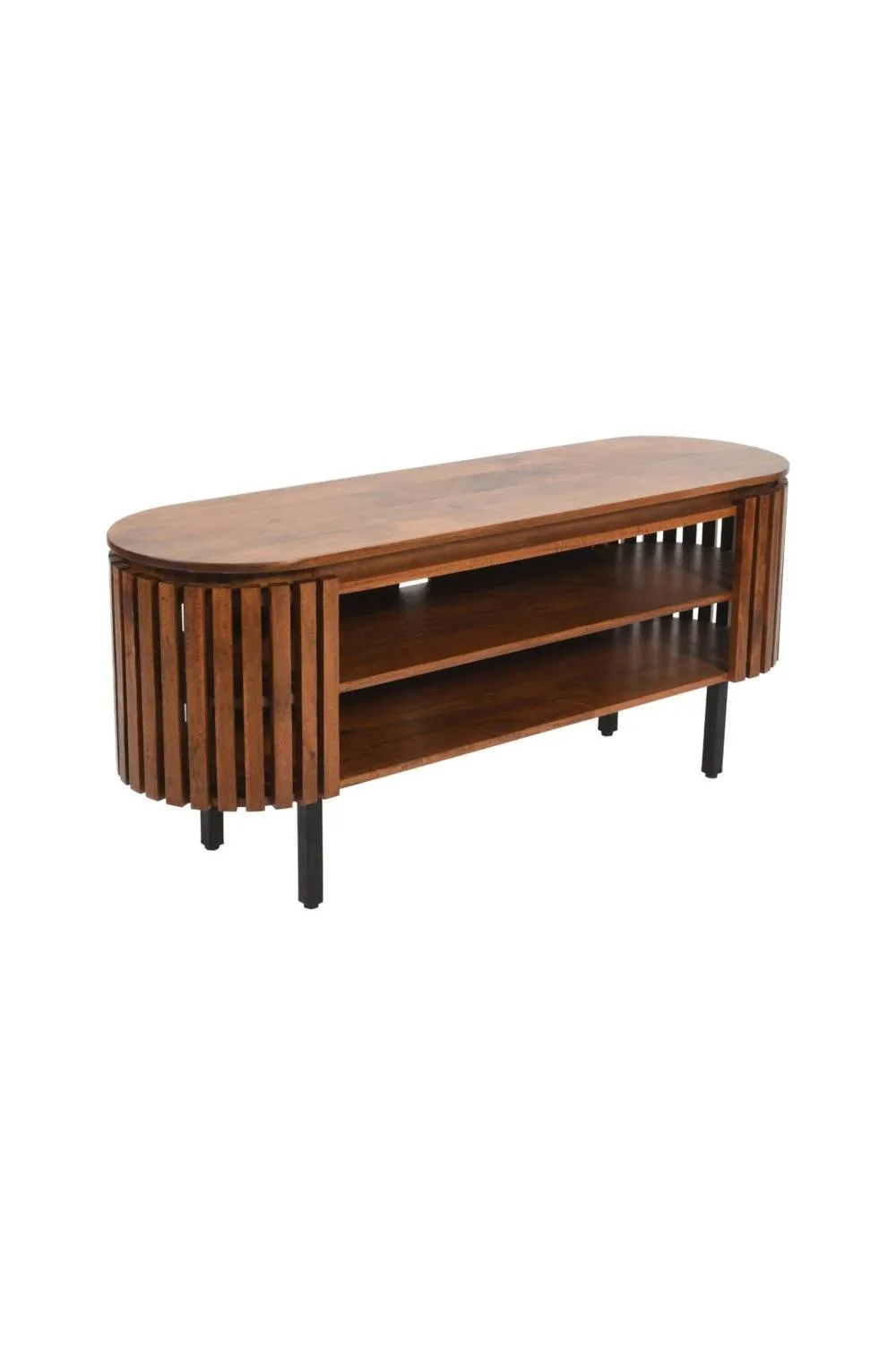 IH Design Tackley Mango Wood Oval Slat TV Cabinet Up to 55 Inches in Brown 4