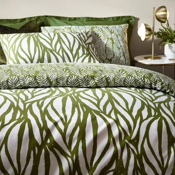 HÖEM Frond Cotton Rich Olive Duvet Cover & Pillowcase Set 2