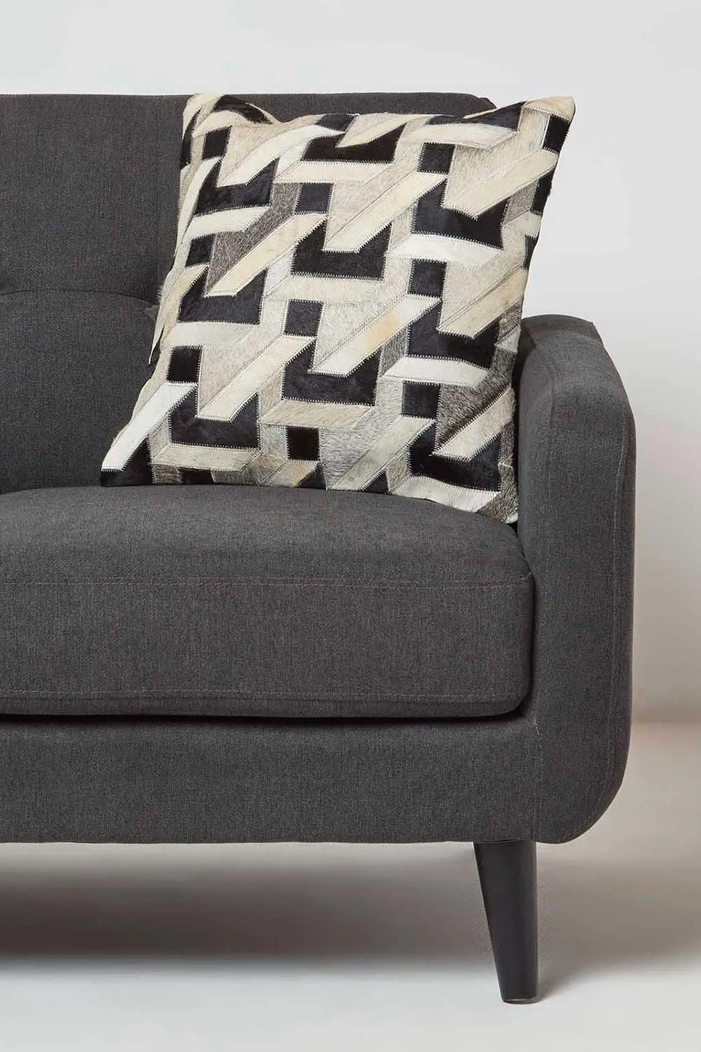 Homescapes Geometric Block Leather Cushion 45 x 45 cm in Brown 2