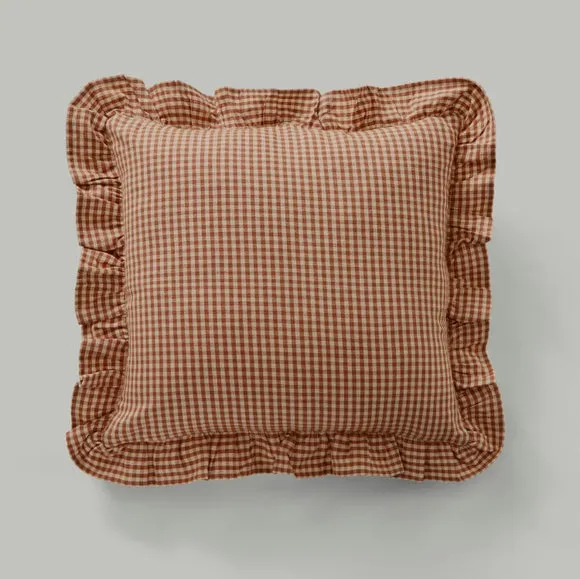 Gingham Frill Cotton Square Cushion Cover 2