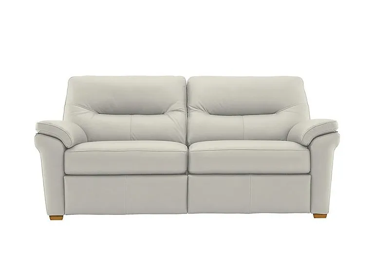Seattle 3 Seater Leather Sofa with Wooden Feet - Oxford Light Grey