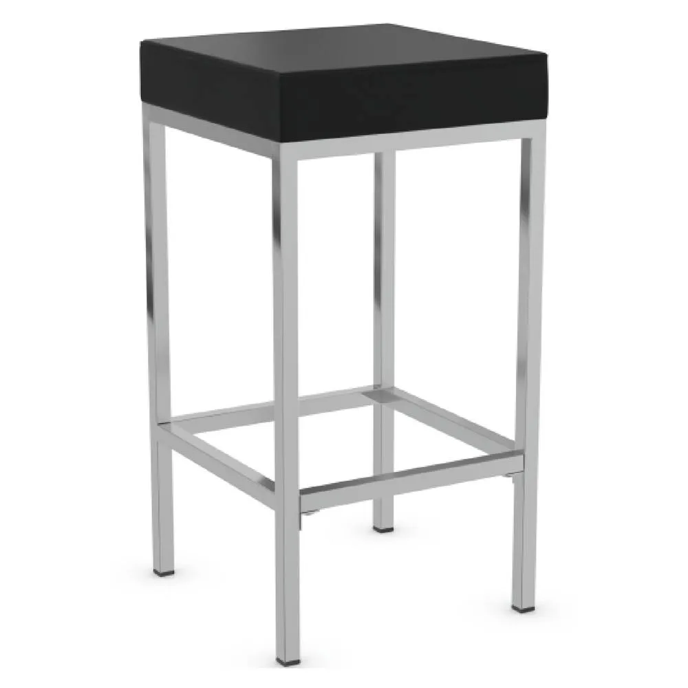 netfurniture Fernowy Brushed Satin Kitchen Bar Stool Black Faux Leather Padded Seat 3