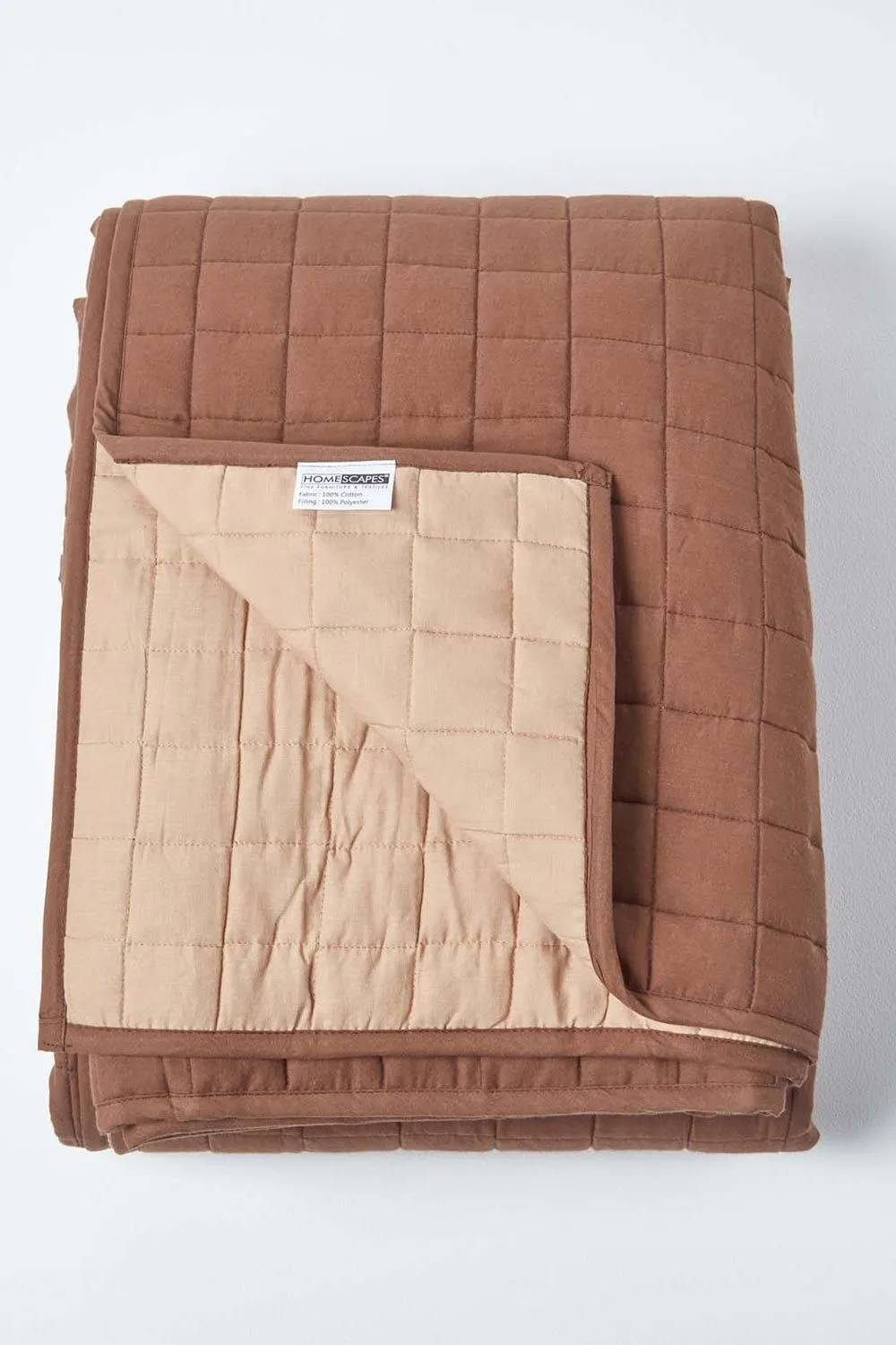 Homescapes Cotton Quilted Reversible Bedspread in Brown 2
