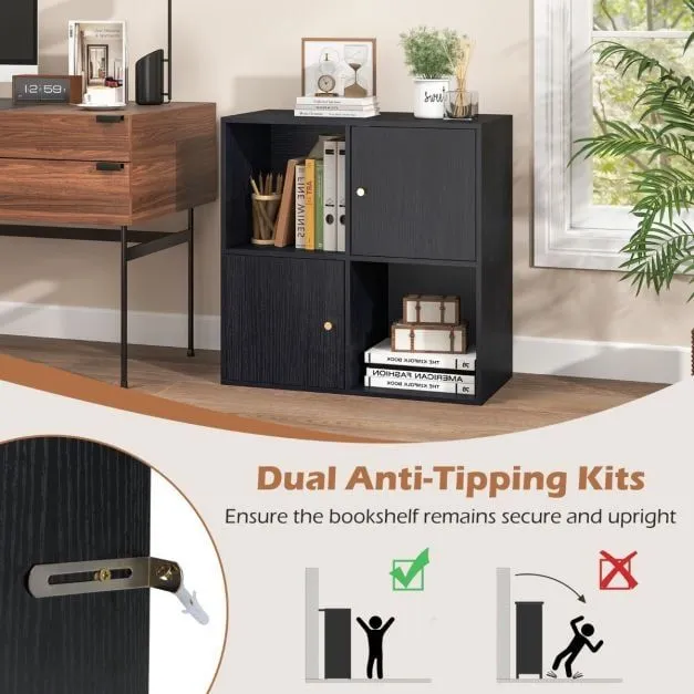 Costway 3-Tier Bookshelf with Dual Anti-Tipping Kits & 2 Cabinets in Black 6