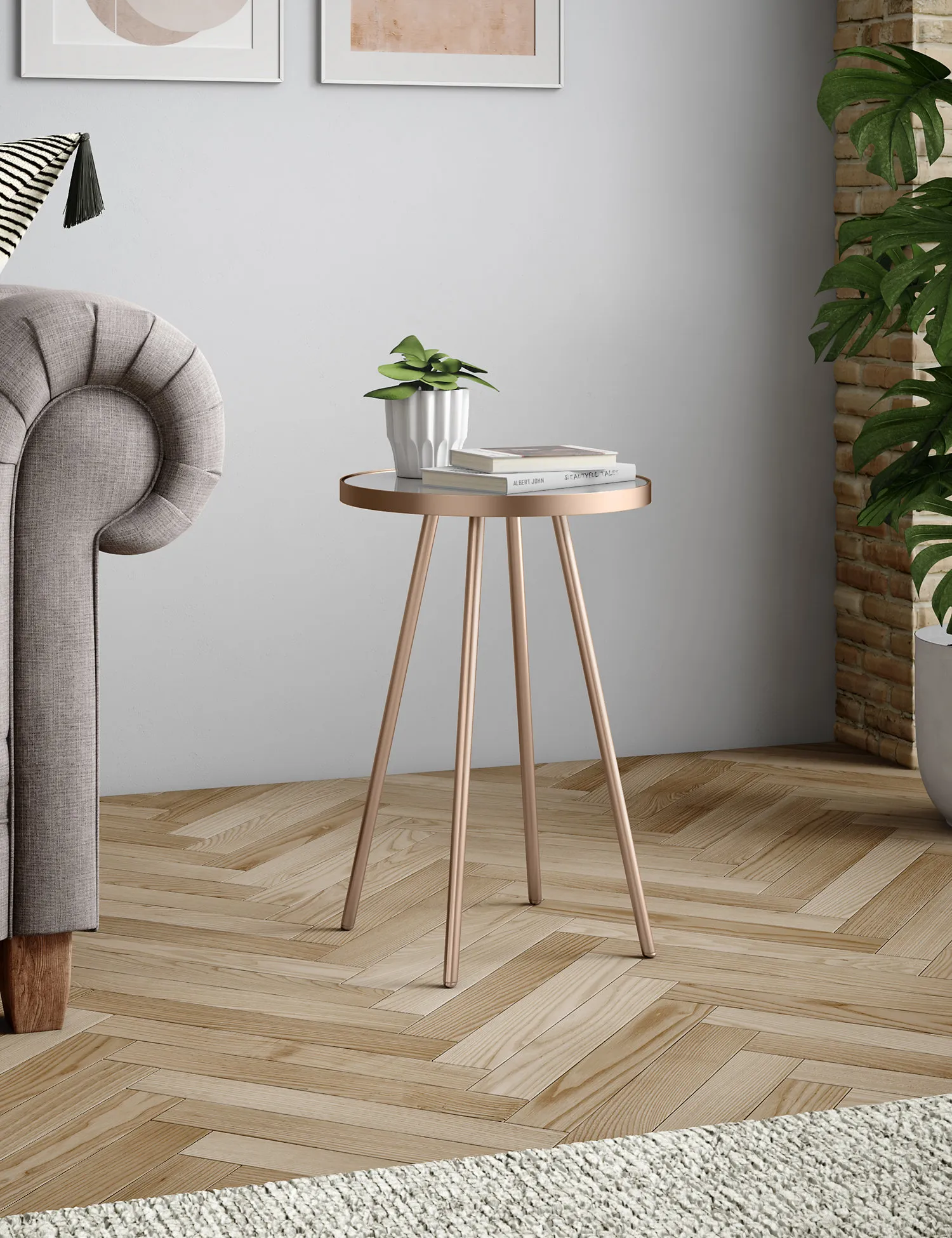 M&S Metal & Glass Round Side Table