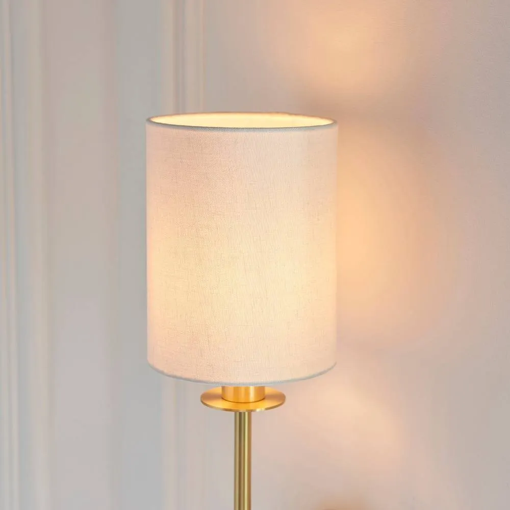 Endon Collection Sancerre Wall Lamp With Shade Satin Brass Plate Vintage White Fabric 1X E14, Gold 5