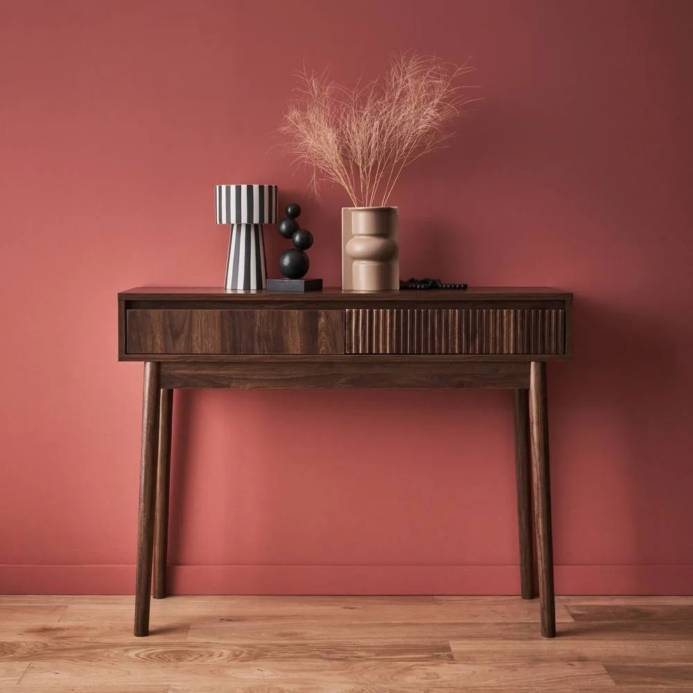 sweeek 100cm Console Table With Grooved Wooden Detail in Dark Brown 6