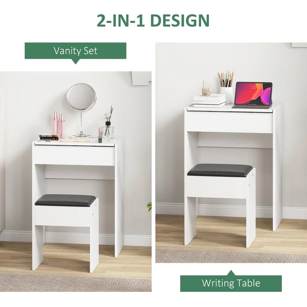 HOMCOM Dressing Table Set Padded Stool with Flip-up Mirror Multi-purpose in White 4