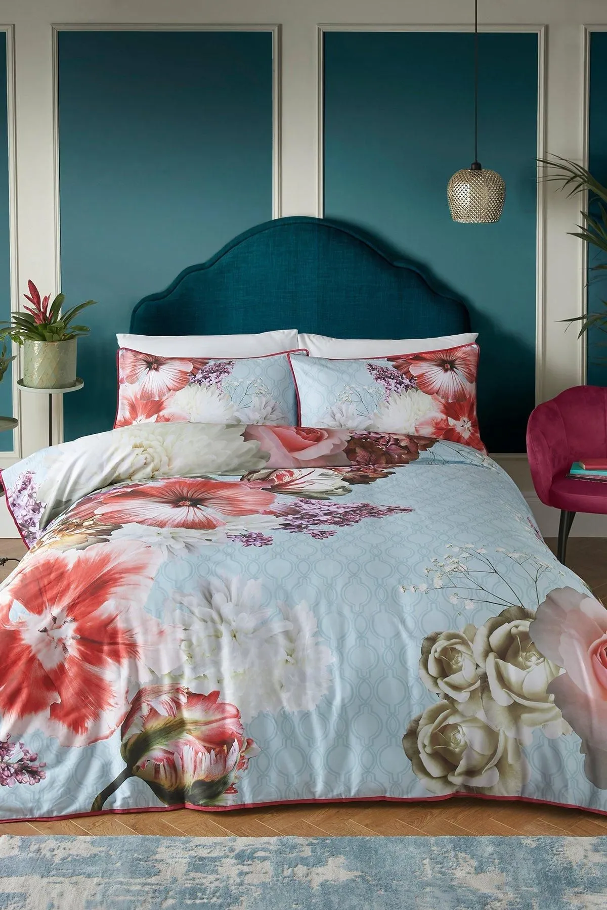 Laurence Llewelyn-Bowen 'Mayfair Lady' Floral Fantasy 100% Cotton Duvet Cover Set in Blue