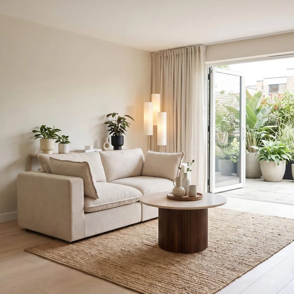 FurnitureboxUK Echo Linen-Look Fabric 2 Seater Modular Sofa in Cream 5