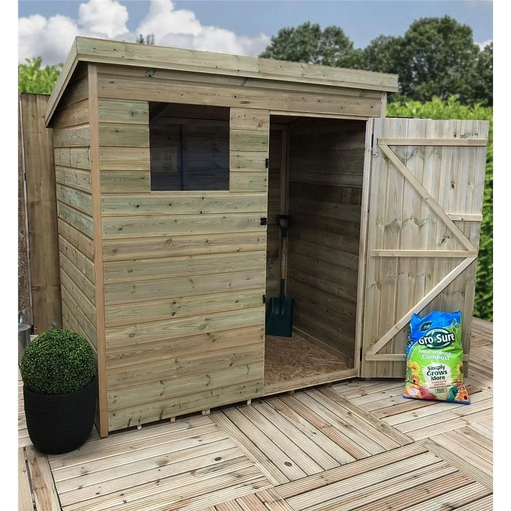 Marlborough 6 x 4 Pressure Treated Pent Garden Shed with Single Door in Natural 3