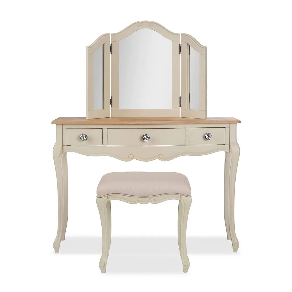 Statement Furniture Juliette Dressing Table Set with Crystal Handles (with Stool & Mirror) in Ivory 5