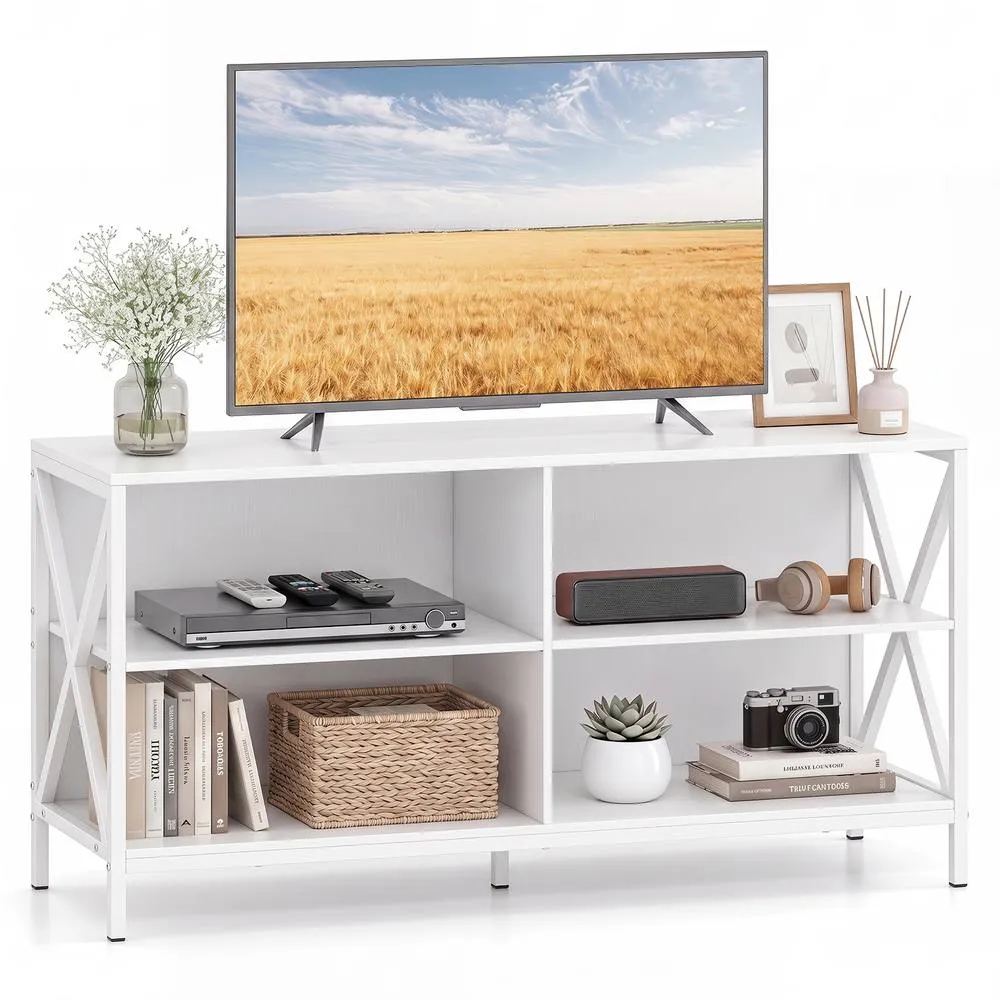 Costway TV Stand for TVs up to 55 Inch 120 CM White Shelf