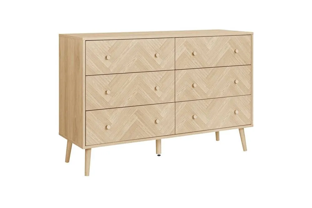Birlea 6 Drawer Oak Brown Wooden Chest Herringford in Light Oak 6