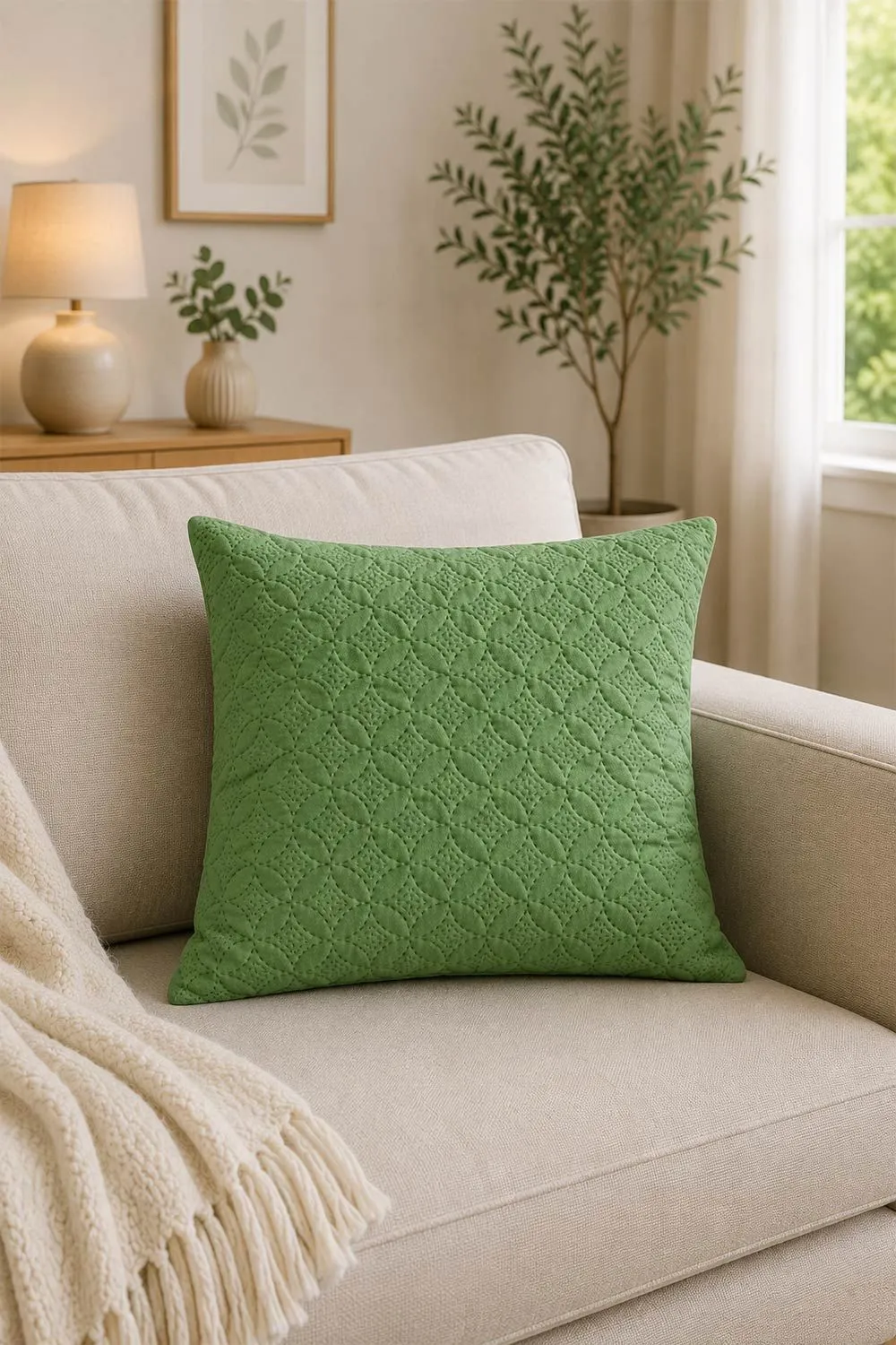 Homescapes Ultrasonic Quilted Embossed Cushion Cover in Green 2