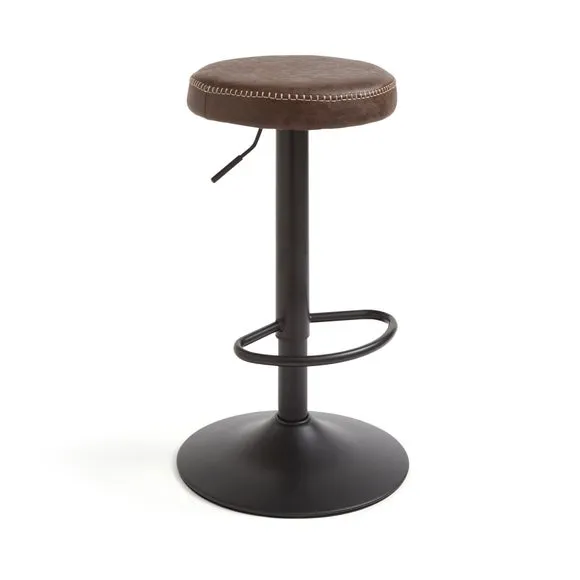 Venice Round Adjustable Height Swivel Bar Stool, Faux Leather 5