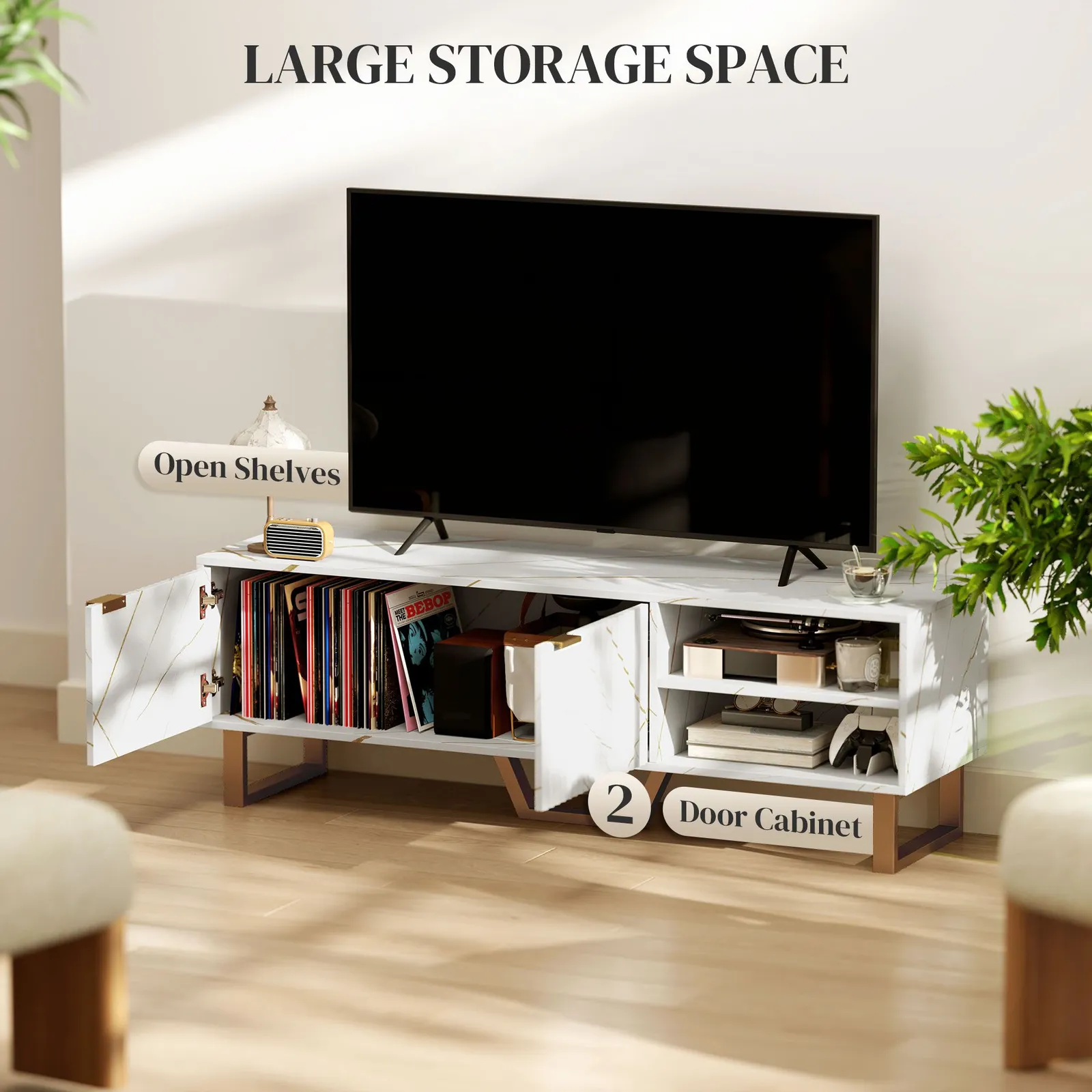 HOMCOM TV Unit, TV Stand Cabinet with Shelves & Storage Cupboard in White 5