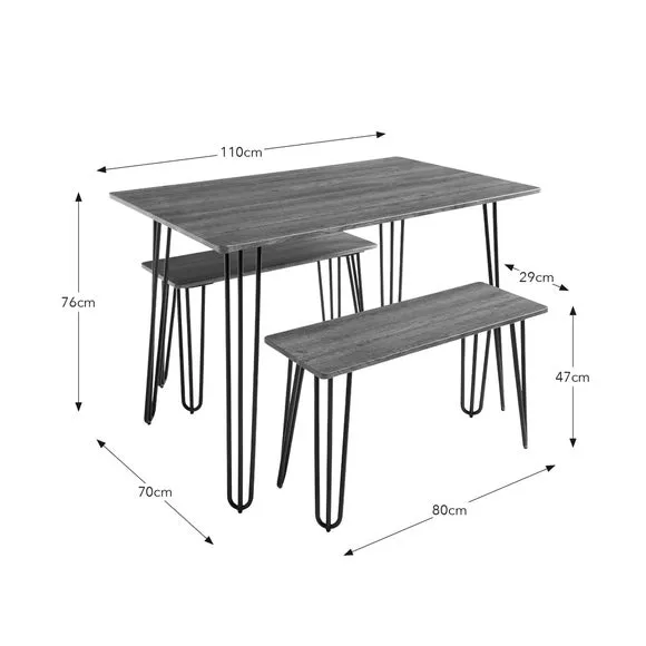 Bella 4 Seater Rectangular Hairpin Leg Dining Table with 2 Benches 6