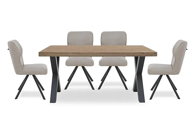 Terra 160cm Compact Straight Edge Dining Table with X Shaped Legs and 4 Taupe Fabric Swivel Chairs - Storm Wood