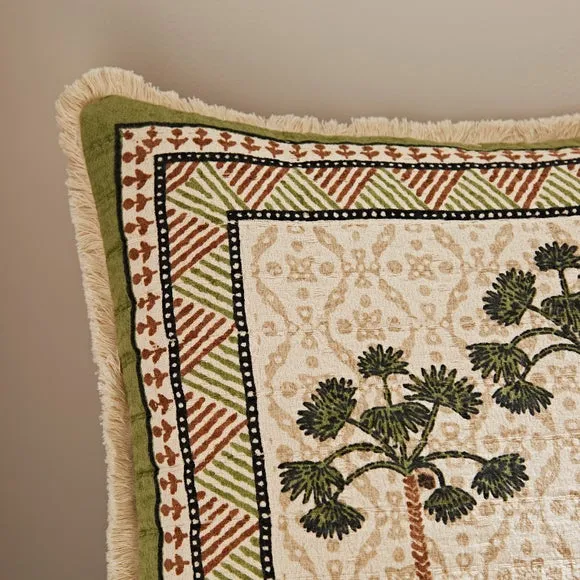 Matelasse Palm Print Cotton Cushion Cover 2
