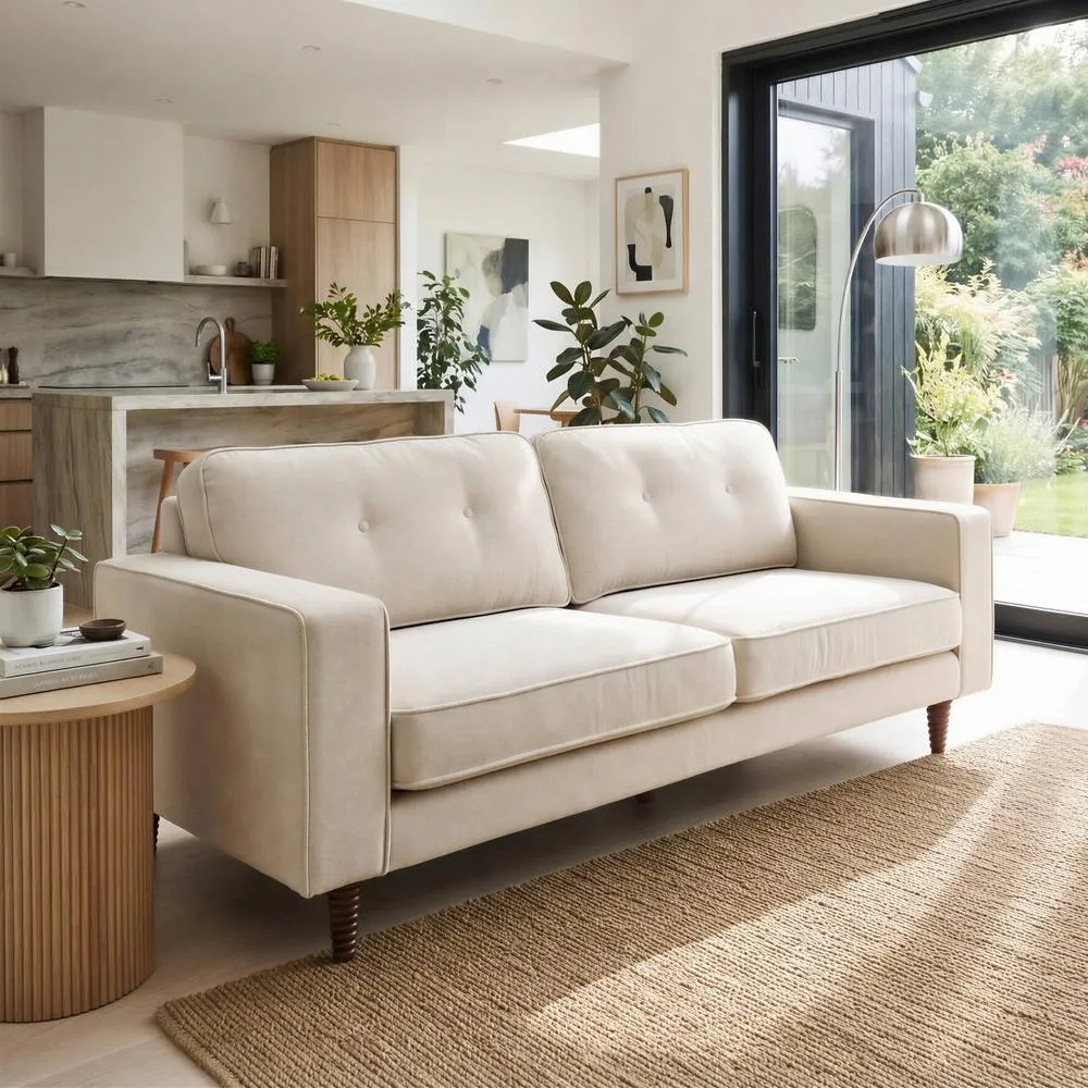 FurnitureboxUK Jasper Linen-Look Fabric 3 Seater Sofa in Beige 1