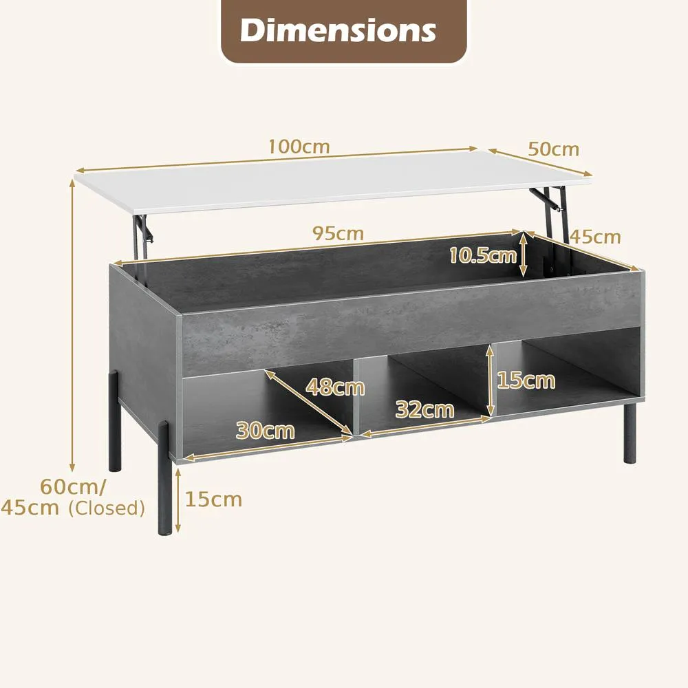 Costway Lift Top Coffee Table Central Table w/Lifting Tabletop-Grey in Grey 2
