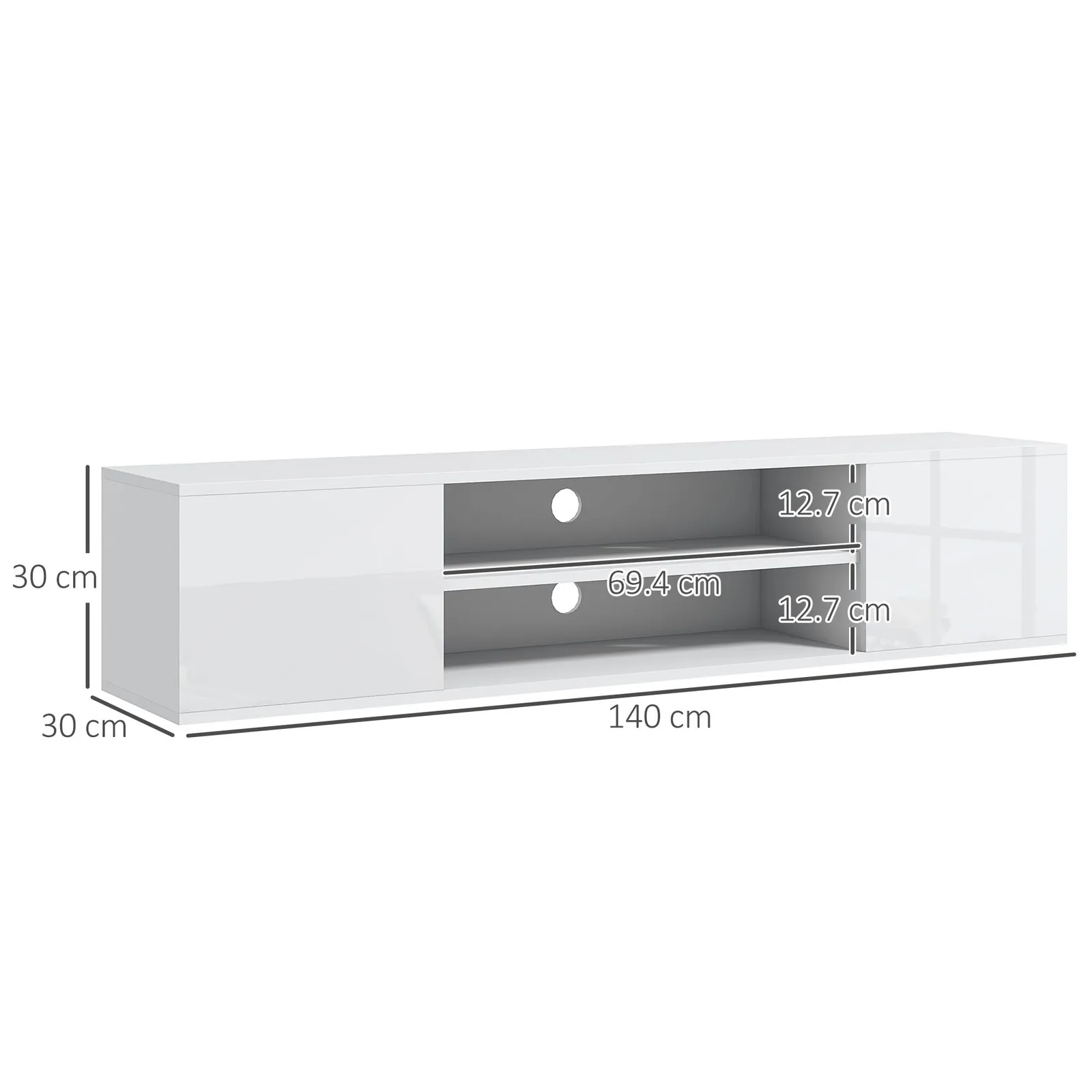 HOMCOM Floating TV Stand Cabinet for 60" TVs W/ Shelves & Cabinets in White 3