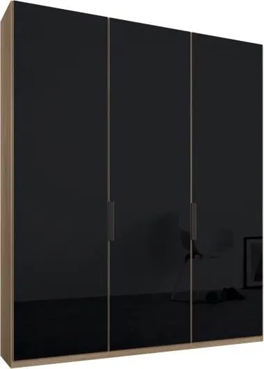 Caren 3 door 150cm Hinged Wardrobe, Oak Frame, Basalt Grey Glass Doors, Premium Interior