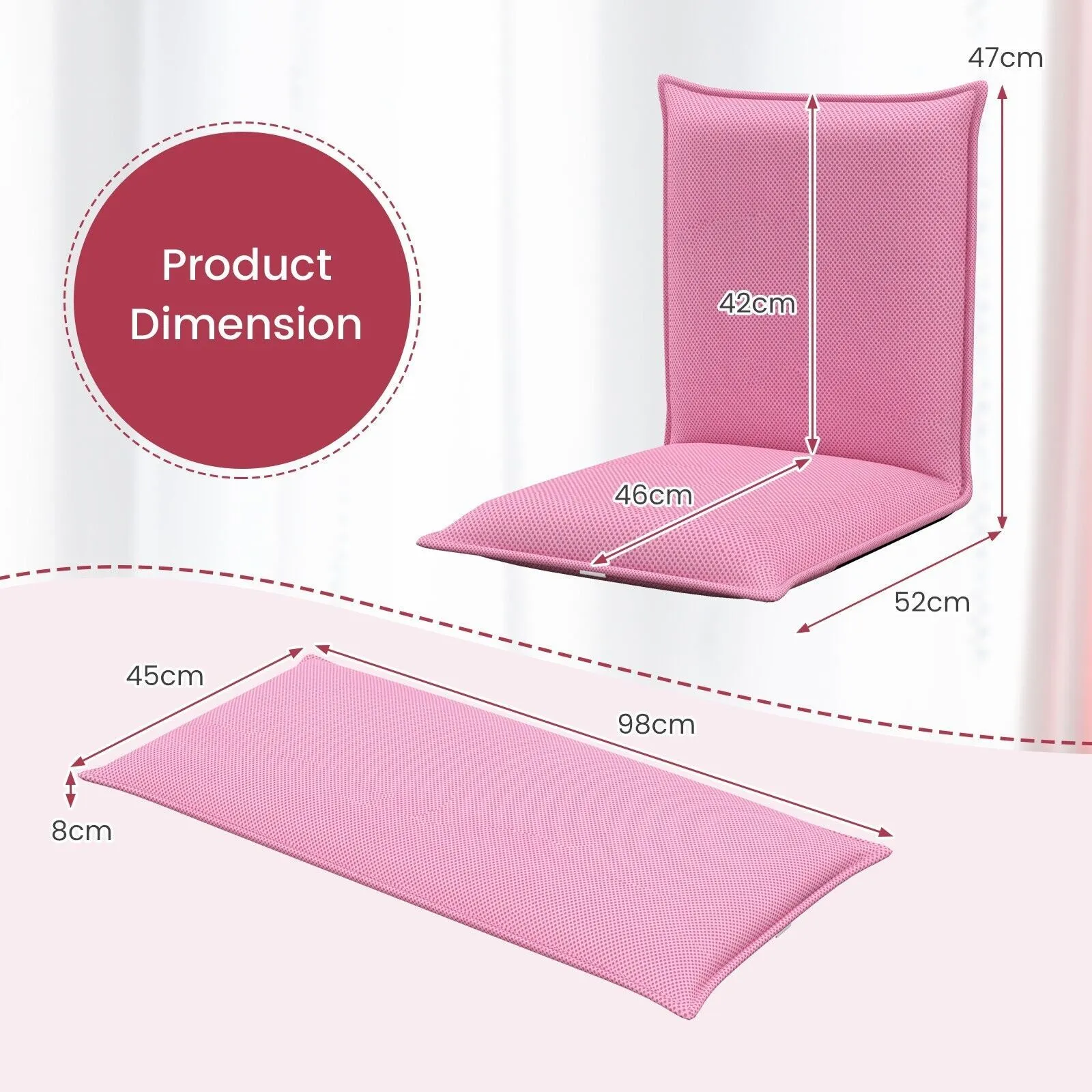 Costway Lazy Sofa Floor Chair Foldable Gaming Chair Recliner With 6 Adjustable Positions in Pink 2