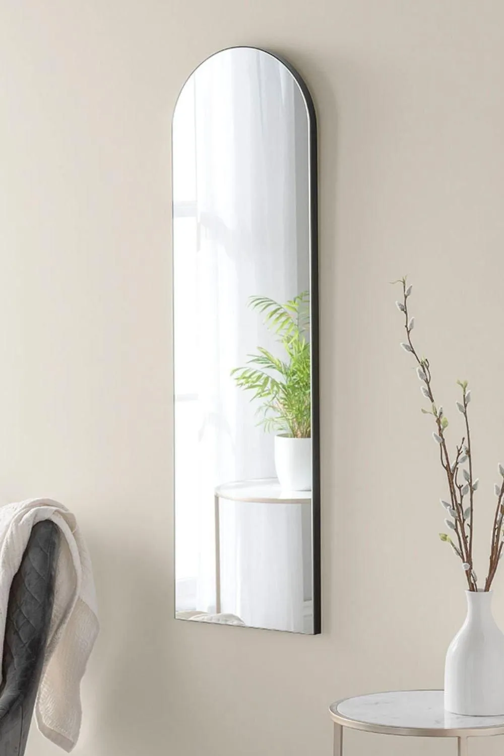 Yearn Mirrors Minimal Arch Black Narrow Wall Mirror 100x30cm