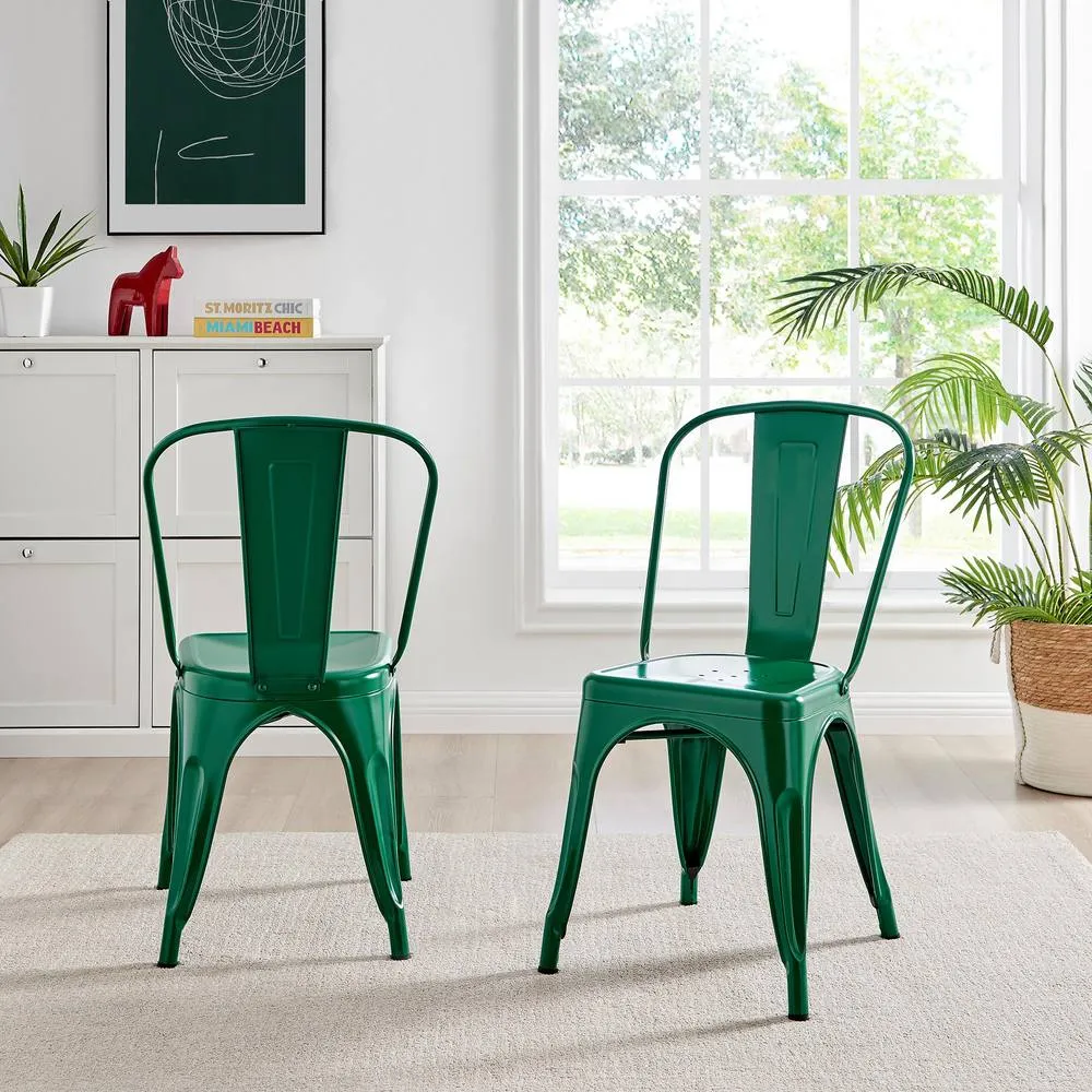 FurnitureboxUK Set of 2 Colton Industrial Steel Stackable Tolix Style Dining Chairs in Green 3