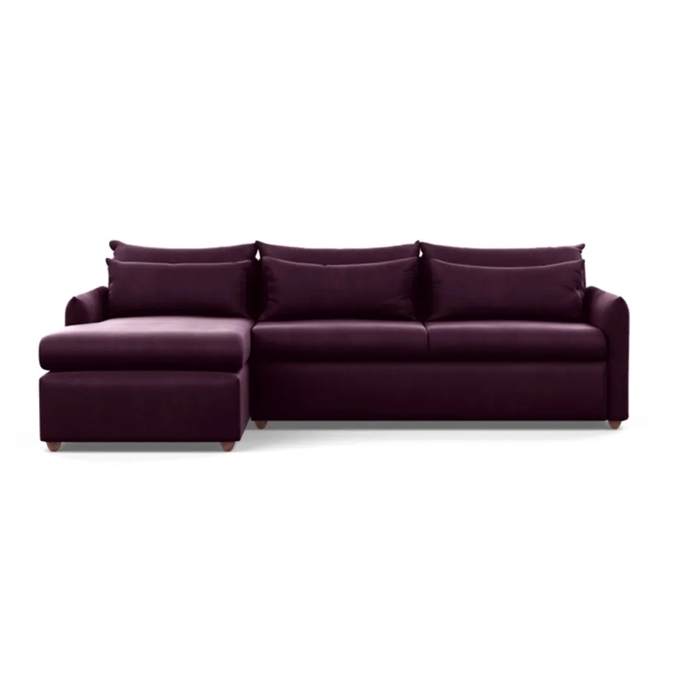 Heal's Pillow Large Left Hand Corner Chaise Velvet Grape Chestnut Stain Feet